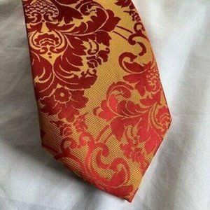 Giorgio Armani Mens Tie Red Orange Damask Motif Dressy Professional Tied Necktie